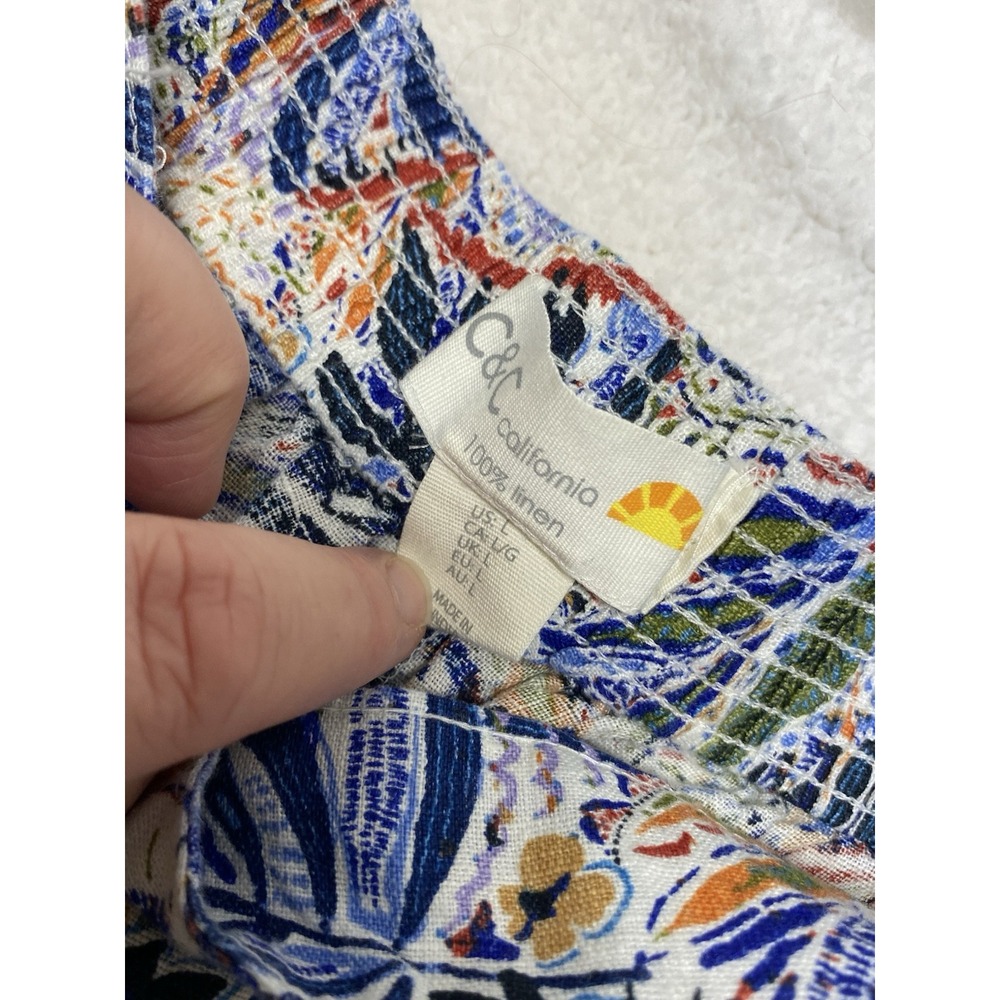 C&C California NWT Linen Wide Leg Botanical Washable Pants Women's Large - Picture 3 of 9